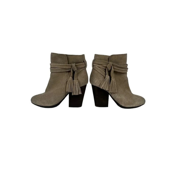 Very Volatile Suede Leather Zip Boots Womens US Size 7 Tassels 3.5" Heel Beige - Picture 3 of 9